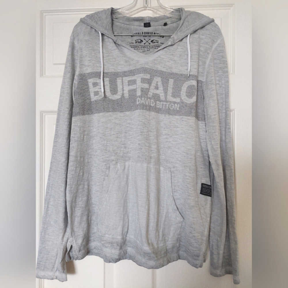 Womans Gray Med Hoodie Pull Over Long Sleeve Kangaroo Pckt Buffalo David Bitton